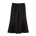 Detail of elegant black satin midi skirt featuring elastic high waist and smooth texture - Black