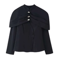 Elegant black capelet collar blazer with golden decorative buttons for women - S / Black