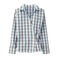 Plaid long-sleeve wrap shirt with asymmetric V-neck and blue checked poplin fabric - S / As Shown