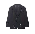 Veste de blazer noire à rayures élégante avec broderie florale à paillettes pour femme - S / Tops