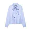 Light blue long sleeve shirt with an oversized bow collar and single chest pocket - XS / Light Blue