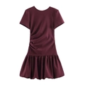 Schickes burgunderrotes Kurzarmkleid mit geraffter Taille und Faltenrock-Details - XS / Burgunderrot