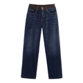 Jean en denim bleu foncé à coupe droite avec une taille contrastée en similicuir marron - XS / Pantalons