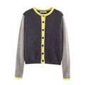 Damen Strickjacke mit gelb-grauem Colorblocking-Design und Knopfverschluss - S / Gelb-Grau Farbe Block
