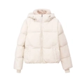 Piumino da donna bianco sporco con fodera in pile e coulisse regolabili sul cappuccio - XS / Bianco Sporco