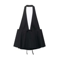 Sexy black halter neck crop top with deep V-neckline and bow tie detail on white background - XS / Black
