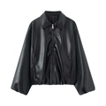 Giacca da donna in pelle nera opaca con vestibilità comoda e zip frontale centrale - S / Nero