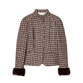 Women's burgundy tweed jacket with faux fur cuffs and houndstooth pattern weave - XS / As Shown