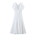 Weißes Midi-Kleid mit Plissee-Struktur, kurzen Ärmeln und Rückenausschnitt - XS / Weiß