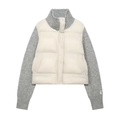 Giacca trapuntata da donna panna con maniche in maglia grigia e design minimalista - XS / Albicocca Latte Blocco di Colore