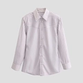 Detail of grey-pink striped shirt showing contrast horizontal yoke and vertical patterns - XS / Light Purple