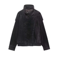 Detailed view of dark grey suede biker jacket with stand collar and asymmetric buttoning - XS / Black