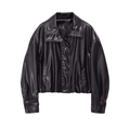 Veste courte en similicuir noir pour femme avec col montant et ourlet élastique - XS / Noir