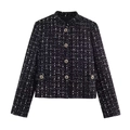 Classic black tweed cropped jacket with metallic thread texture and gold buttons - XS / Black and White Mixed