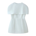 Elegante vestido corto blanco sin mangas con capa superpuesta y cintura entallada - S / Blanco