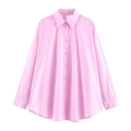 Chemise en popeline rose clair à manches longues, coupe ample avec col boutonné et ourlet - XS / Rose