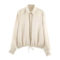 Elegante champagne satijnen blouse met trekkoord in de taille en zijdeachtige mouwen - XS / Abrikoos