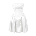 Slim fit white strapless satin mini dress with ruched bodice and pleated skirt - S / White