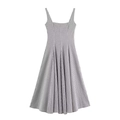 Elegantes ärmelloses Gingham-Maxikleid mit quadratischem Ausschnitt und plissiertem Saum - XS / Schwarz-Weiß Kariert
