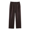 Pantalon tailleur femme marron foncé à taille haute et jambe droite avec pli central chic - XS / Pantalons