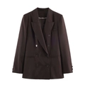 Blazer croisé classique marron foncé pour femme avec une coupe ajustée et un look professionnel - XS / Hauts
