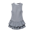 Ärmelloses kariertes Minikleid mit gestuftem Rüschensaum und dekorativen Schnallen - XS / Hellgrau Kariert
