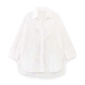 Elegantes weißes besticktes Lochmuster-Hemd mit Button-up-Kragen und langen Ärmeln - XS / Weißes Oberteil