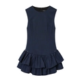 Ärmelloses dunkelblau-schwarz kariertes Kleid mit gestuften Volants am Saum für Damen - XS / Dunkelblaues Karo