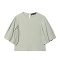 Chemisier à carreaux vichy verts et blancs avec manches bouffantes et col rond - XS / Vert Gris Clair