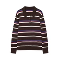 Vintage polo collar striped knit sweater in dark brown with blue and red details - S / Blue Stripe