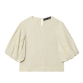 Haut femme à carreaux crème avec manches bouffantes vintage et col rond classique - XS / Blanc Cassé
