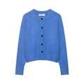 Gilet en tricot bleu ciel minimaliste à col rond avec boutons foncés pour femmes - S / Bleu
