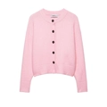Gilet en maille rose minimaliste avec boutons noirs contrastés et encolure ronde classique - S / Rose