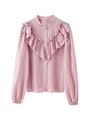 Détail de la chemise rayée rose avec volants élégants et col montant sophistiqué - XS / Rayé Rose