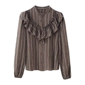 Chemise à manches longues rayée marron et blanc avec détails de volants décoratifs - XS / Rayures Brun Foncé