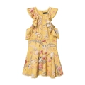 Gelbes Sommerkleid mit Blumenmuster, Rüschenärmeln und feinen Spitzenstickerei-Details - XS / Gelb Blumig