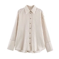 Camisa clásica de manga larga a rayas con puños anchos en color beige y negro a rayas - XS / Rayas