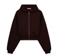 Detail of dark chocolate cropped hoodie with dropped shoulders and ribbed cuffs - S / Coffee Top