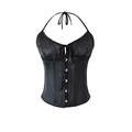 Damen Korsett-Top aus schwarzem Satin mit Neckholder und vorderen Hakenverschlüssen - S / Schwarz