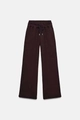 Detail of high-waist drawstring waistband on dark wide-leg lounge trousers - S / Coffee Pants