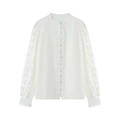 Chemise blanche élégante à manches longues avec dentelle, col montant et détails ajourés - XS / Blanc