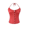 Rotes Satin-Halter-Korsett-Top mit Schnürung vorne und Knopfverschluss für Damen - S / Rot