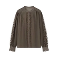 Chemise marron à manches longues avec col montant et broderie anglaise élégante - XS / café