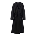Elegante vestido cruzado negro de manga larga con cuello en V y lazo en el lateral - XS / Negro