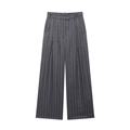 Pantalon de costume large à rayures verticales gris foncé avec taille haute à boutons - XS / Pantalon large gris