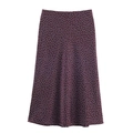 Elegant wine red satin A-line midi skirt with white polka dots for a classic summer look - Brown with White Dots