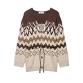 Vintage jacquard gebreid vest met V-hals en bijpassende tailleriem voor dames - S / Zoals getoond