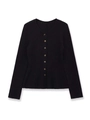 Detail of classic black knit cardigan featuring amber-textured buttons and fine knit texture - S / Black