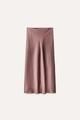 Elegant mauve satin midi skirt detail showing premium drape and silky fabric texture - Dusky Pink