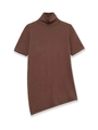 Détail d'un pull à col roulé marron à manches courtes avec ourlet asymétrique - S / Brun Foncé